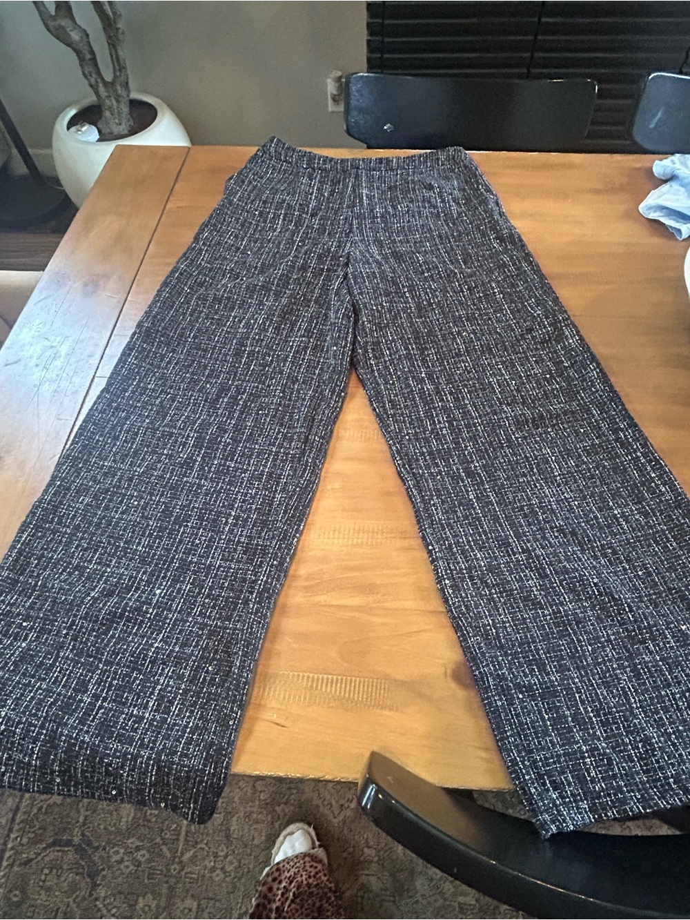 NWT CIDER Black/White with Sequin Tweed Flat Front Wide-Leg Trouser Pants